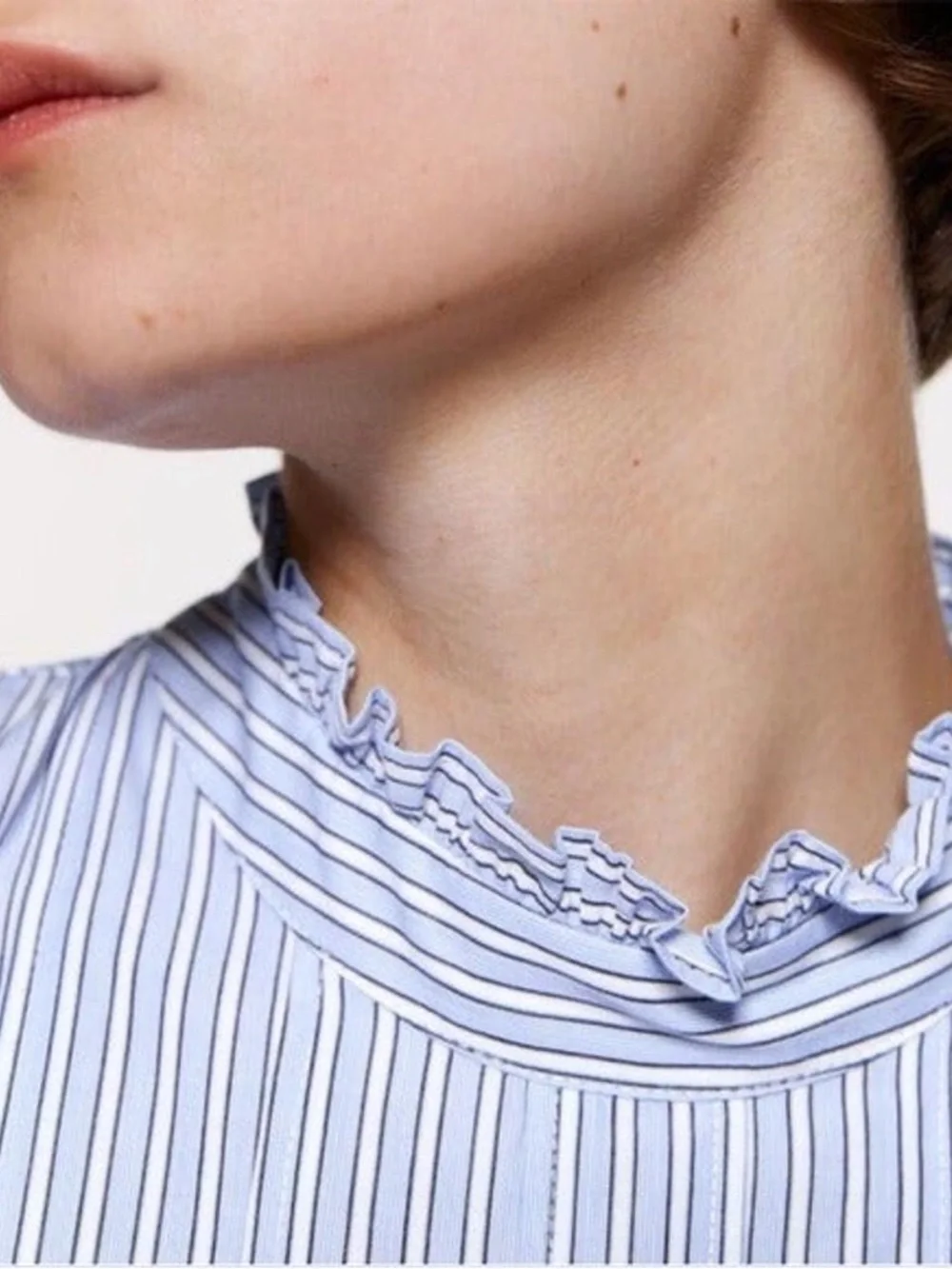 ZARA | Blue White Striped Ruffled Poplin Shirt Blouse - Picture 3 of 8